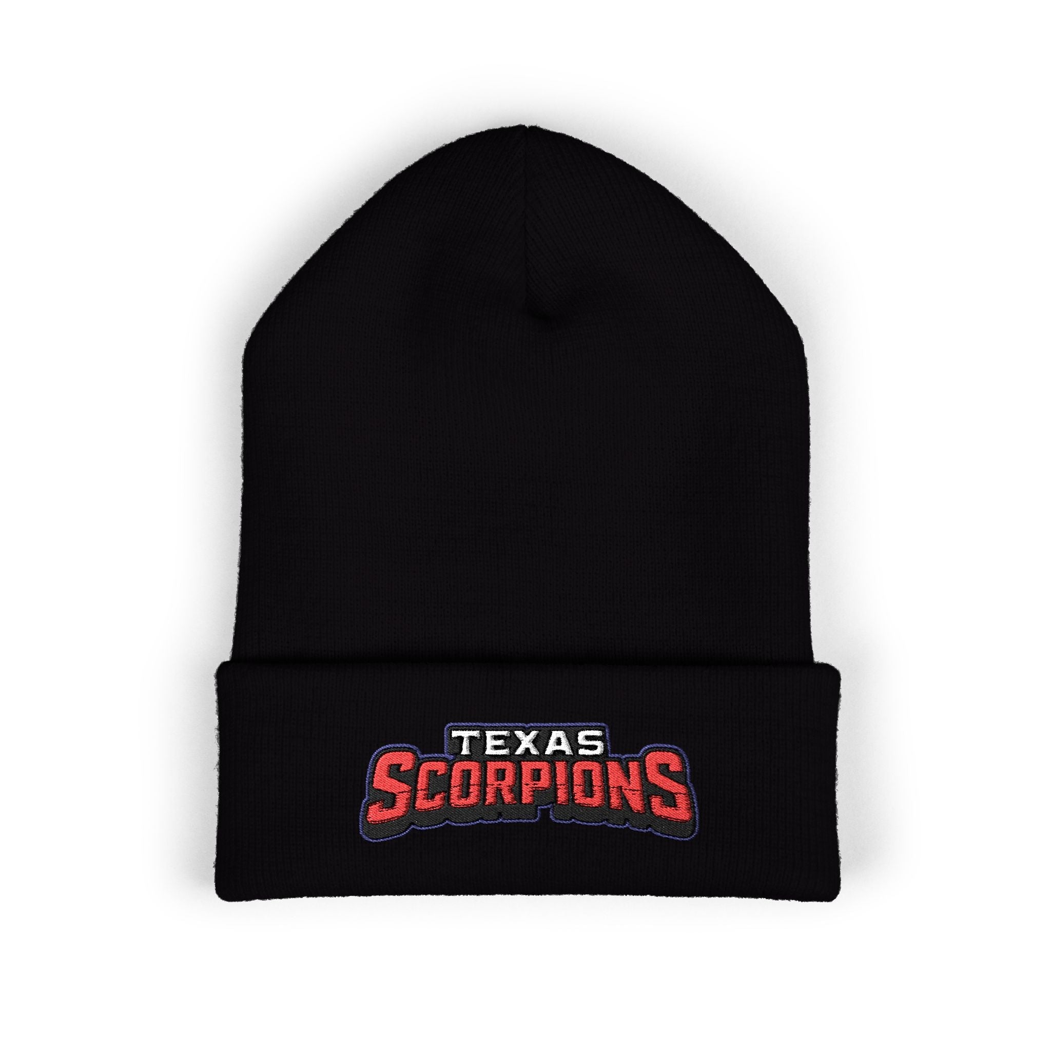 Texas Scorpion Embroidered Cuffed Beanie — Team Logo Knit Hat - Lightning Rod Energy