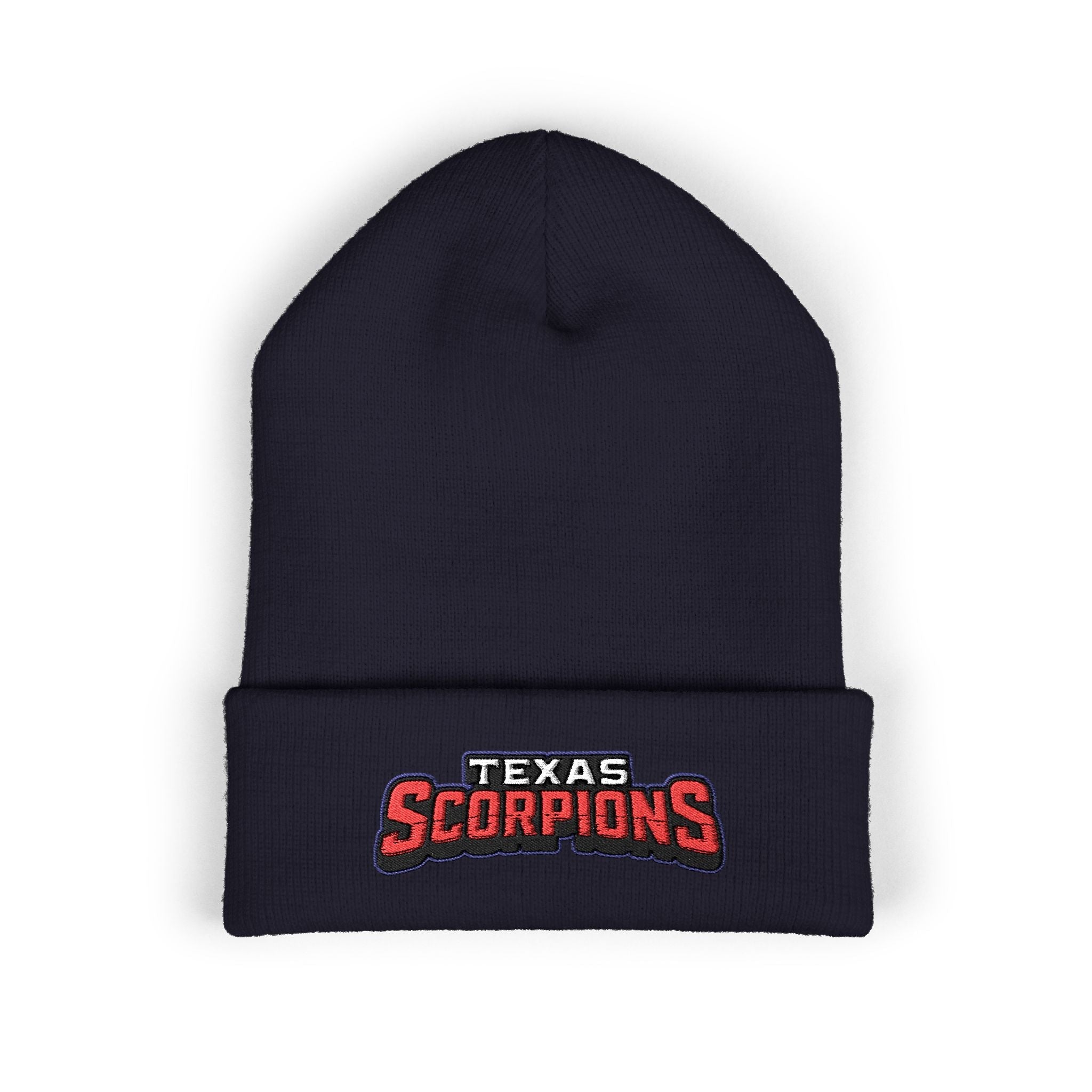 Texas Scorpion Embroidered Cuffed Beanie — Team Logo Knit Hat - Lightning Rod Energy