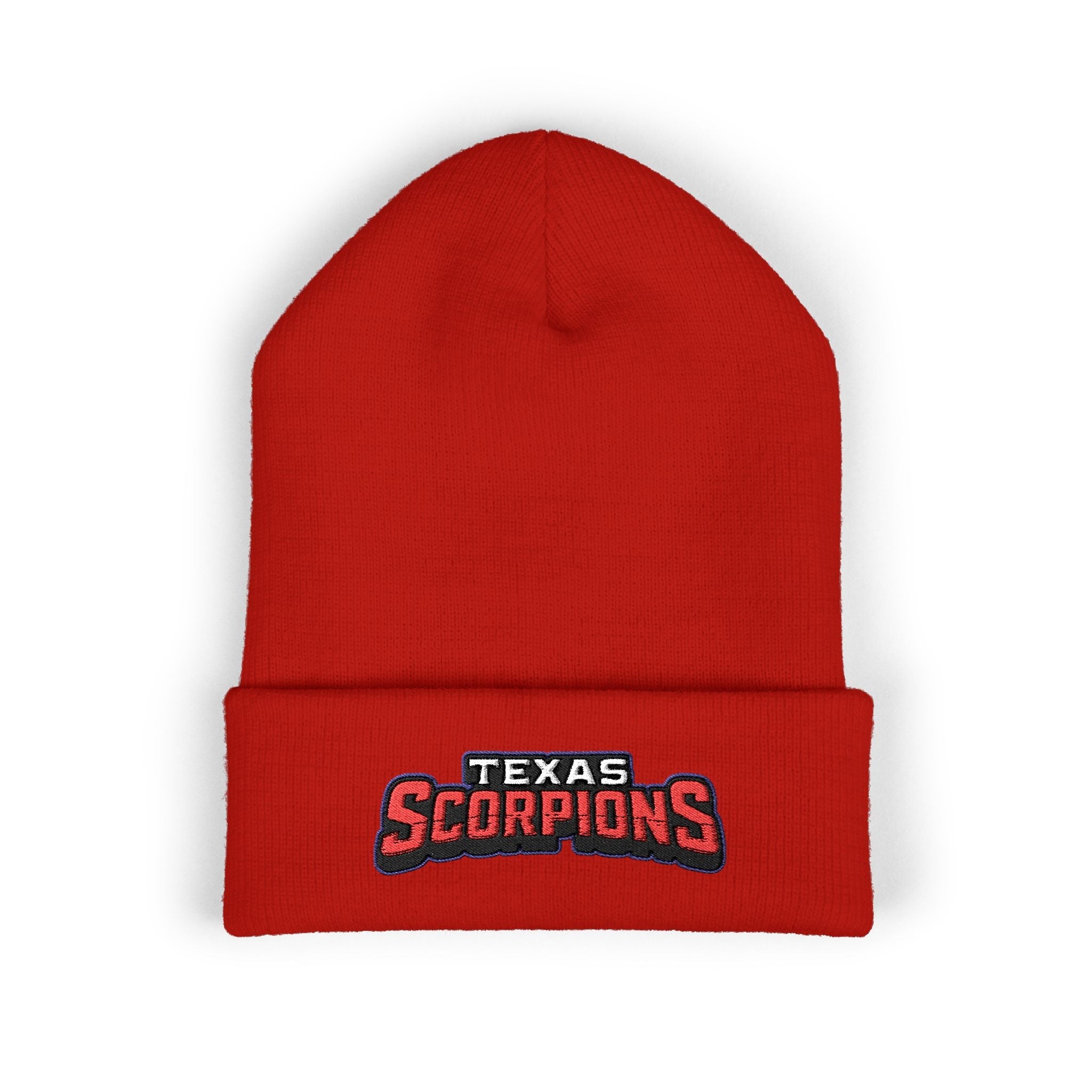 Texas Scorpion Embroidered Cuffed Beanie — Team Logo Knit Hat - Lightning Rod Energy