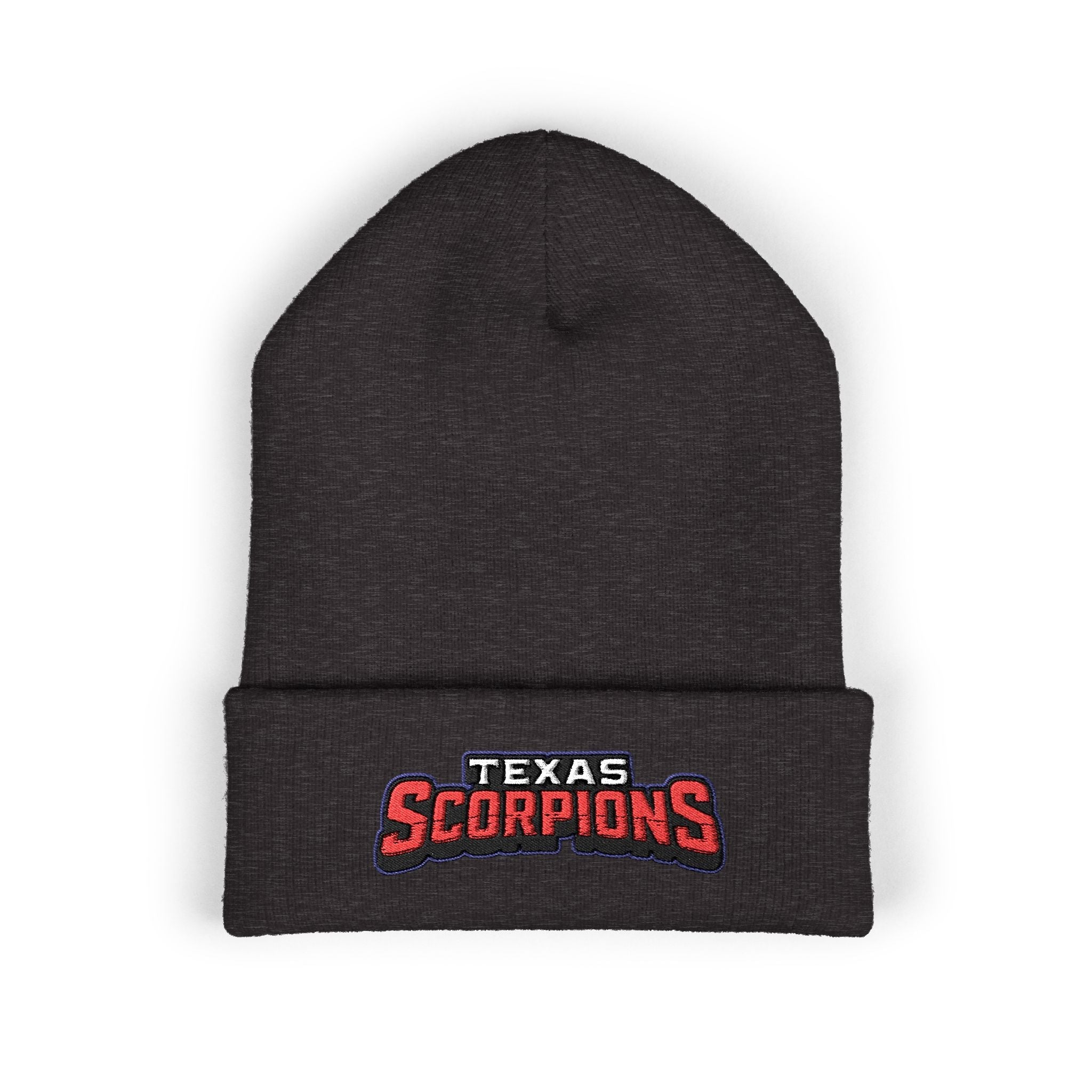Texas Scorpion Embroidered Cuffed Beanie — Team Logo Knit Hat - Lightning Rod Energy